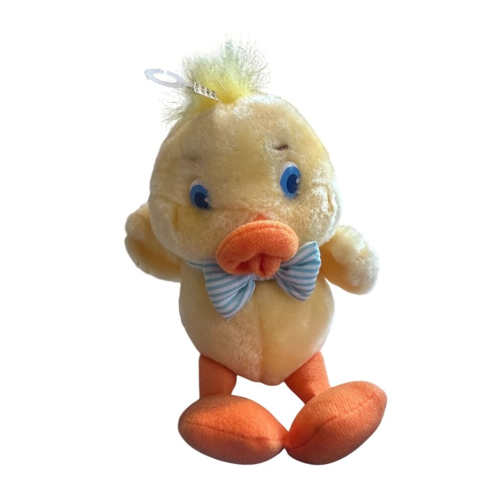 Feathers American Greeting Yellow Plush Baby Duckling Chick Blue Bow Easter
